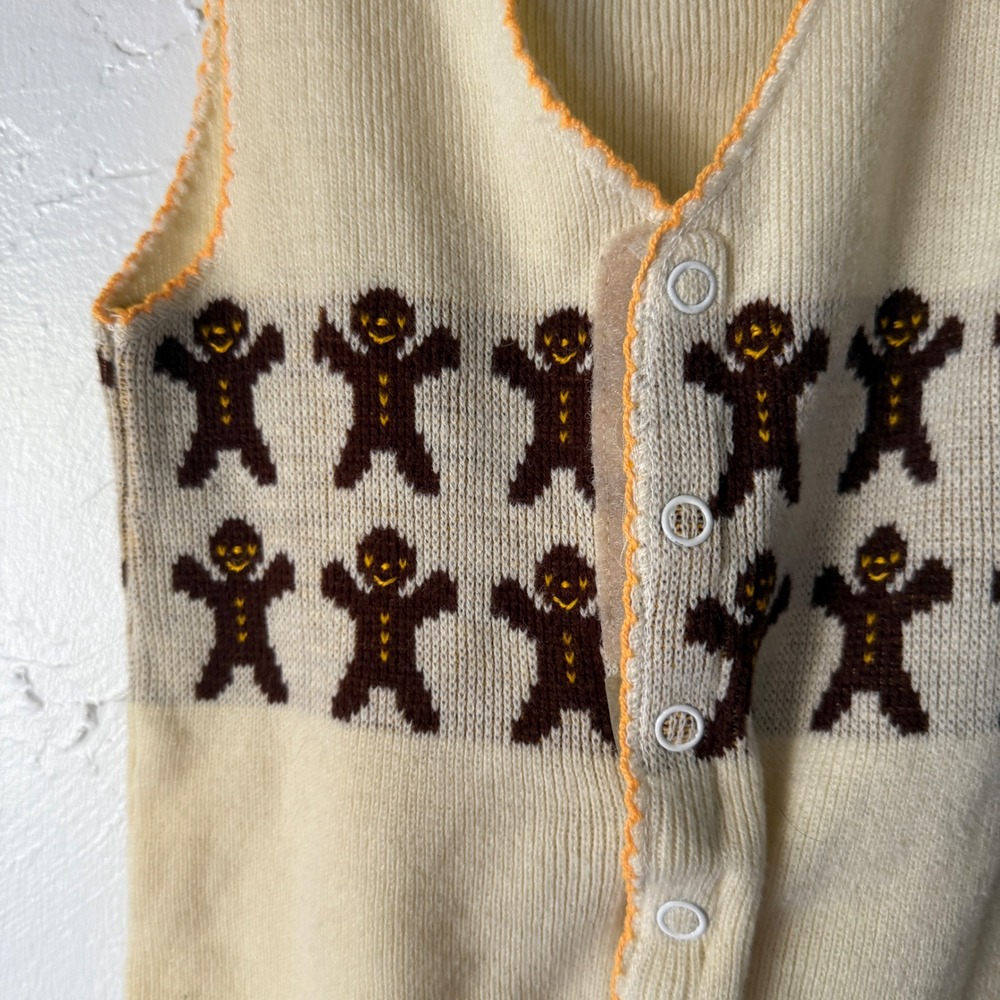 Vintage‎ 60s Gingerbread Knit Romper Jumpsuit Holiday Beige Unisex 3-6 Mo Baby - Picture 2 of 5
